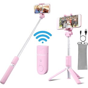 Selfie Stick Tripod with Wireless Remote Controller Pouch Extendable Adjustable Stand Mount Light-Weight V-Log Compatible with All Apple iPhone, Samsung Galaxy (Black)