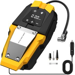 Tire Inflator, 12V DC 150PSI Portable Air Compressor Air Pump for Car Tires, Auto Tire Pump with Digital Pressure Gauge, Emergency LED Light for Bicycle, Balloons