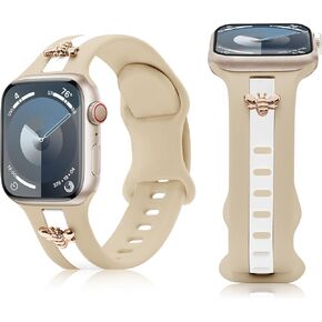 Silicone Strap for Apple Watch Bands 40mm 38mm 41mm, Stylish Bracelet with Cute Honey Bee Charms for iWatch Series 9 8 7 6 5 4 3 SE, Designer Sport Wristbands for Apple Watch Band Women Girl Nude Sand