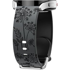 Flower Engraved Band Compatible With Samsung Galaxy Watch 6/5/4/Active Bands 40mm 44mm Women, Soft Silicone 20mm Quick Release Sport Replacement Strap