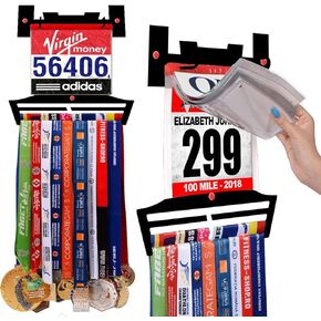 VICTORY HANGERS Medal Hanger for Runners | My Victories Race Bib Holder + Medal Rack | Square Shape | Complete Bundle Steel Medal Holder and Bib Hanger for 40+ Medals & 100 Runner Race Bibs