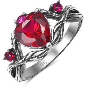 Heart Birthstone Ring for Women Oxidized Silver Engagement Ring Green Emerald/Moss Agate/Red Ruby Gemstone Promise Ring Jewelry Ring Gift for Love Mother Wife Bride Sister Girl Size 5-9 in Saudi Arabia
