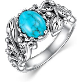 Turquoise Ring 925 Sterling Silver Leaf Ring Leaf Turquoise Ring Western Oval Gemstone Jewelry Vintage Inspired Ring Gift for Women Wife Mom