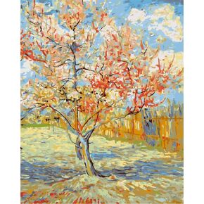 Wowdecor Paint by Number Kits for Adults Beginner, DIY Number Painting Peach Tree in Bloom by Vincent Van Gogh Famous Paintings 40x50 cm Wall Art Decor (Framed)