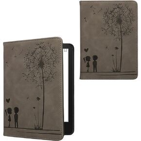 kwmobile Case Compatible with Amazon Kindle Paperwhite 11. Generation 2021 - Faux Nubuck Leather - Dandelion Love Grey