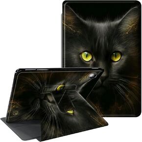 for Fire 7 Tablet Case 5th/7th/9th Generation 2015/2017/2019 Release 360 Degree Rotating Stand Protective Smart Cover with Auto Wake Sleep Tablet Case - Black Cat