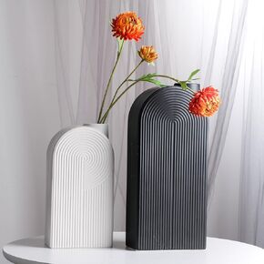 TERESA'S COLLECTIONS Black and White Modern Book Vase for Home Decor, Ceramic Decorative Flower Vase for Shelf, Fireplace Mantel, Centerpieces, Living Room, Gifts for Fathers Day, 11"-Set of 2