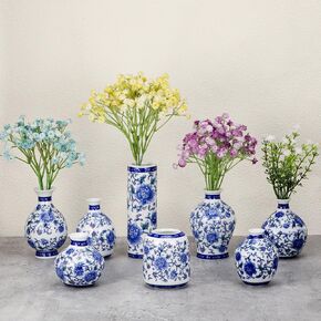 Dandat 8 Pcs Chinoiserie Bud Vases Small Blue and White Flower Porcelain Vase Ceramic Vintage Floral Chinese Vase Set for Home Dining Room Living Room Shelf Table Centerpieces Decor(Classic)
