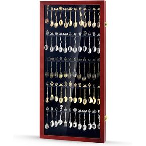 60 Souvenir Tea Spoon Display Case Wall Mount Wooden Display Case Cabinet W/98% UV Acrylic Door Lockable Spoon Storage Display Box for Spoon Collection
