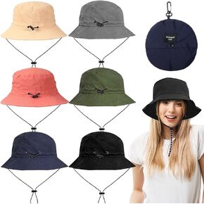 6 Pieces Waterproof Bucket Hat for Women Accessories Packable UV Protection Sun Hat Summer Hats Adjustable Beach Hat with Chin Strap Lightweight Hiking Safari Cap Foldable Quick Dry Bucket Hats
