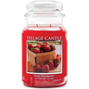 Village Candle Fresh Strawberries 26 oz Glass Jar Scented Candle, Large