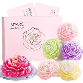 مجموعة شموع معطرة من ميارو| 6 عبوات شموع معطرة للمنزل | شموع الصويا | مجموعة شموع عطرية | شموع على شكل زهرة | هدايا للنساء في أعياد الميلاد، والذكرى السنوية، واللافندر، والورد