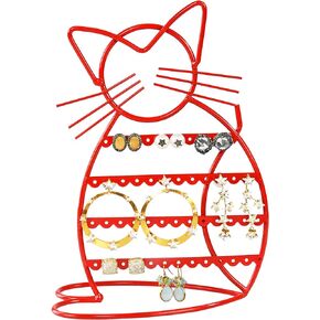 LilGift ARAD Cat-Shaped Earring Holder, Jewelry Rack, Display Organizer for Piercings-Red Finish