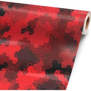 Red Hexa Camo 96" x 52" Vinyl Wrap Sheet for Large or Custom Items | 3M wrap DIY to Custom Skin Gear of All Types and Sizes, Including Vehicles, Boats, appliances, Furniture, ATV’s, Golf carts, Bikes