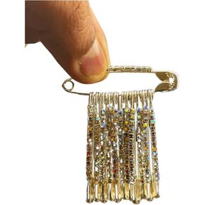 12-Piece Golden Safety Pins with Multi Faux Crystal - Diamonds Designer Safety pin Saree pin - Saftey Pins for Clothing and Crafts. (Golden-Multi) in Saudi Arabia