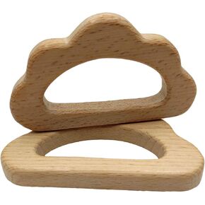 2pcs Natural Wood Cloud Shape Teether Toys DIY Teething Necklace Cute Animal Pendant Nursing Soothing Accessories (Cloud 2pcs)