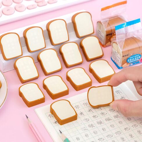 2Pack Cute Toast Bread Erasers Cartoon Bread Shaped Pencil Eraser Portable Rubber Eraser Teacher Award Gifts Pencil Eraser Sketching Tools in Saudi Arabia