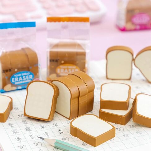 2Pack Cute Toast Bread Erasers Cartoon Bread Shaped Pencil Eraser Portable Rubber Eraser Teacher Award Gifts Pencil Eraser Sketching Tools in Saudi Arabia