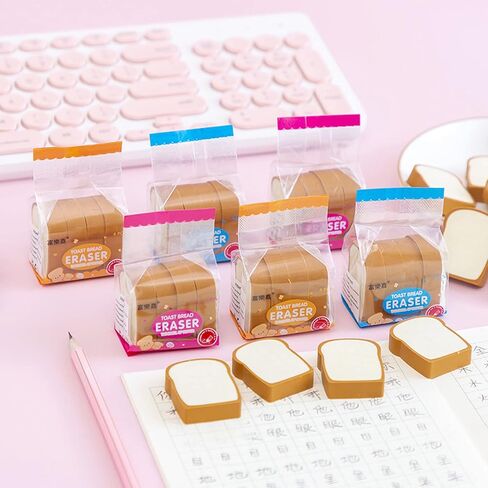 2Pack Cute Toast Bread Erasers Cartoon Bread Shaped Pencil Eraser Portable Rubber Eraser Teacher Award Gifts Pencil Eraser Sketching Tools in Saudi Arabia