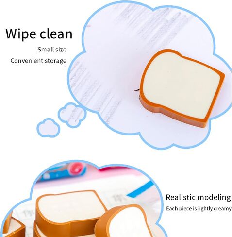 2Pack Cute Toast Bread Erasers Cartoon Bread Shaped Pencil Eraser Portable Rubber Eraser Teacher Award Gifts Pencil Eraser Sketching Tools in Saudi Arabia