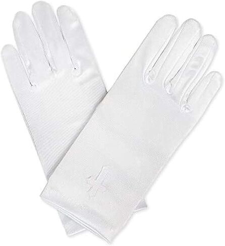 White First Communion Nylon Gloves with Crosses, Size 4/7 in Saudi Arabia