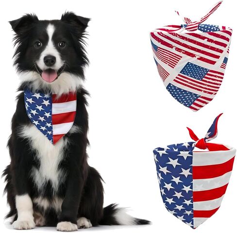 2PCS Dual-Layer Design Patriotic Dog Bandanas Outfit,Large Summer Triangle Reversible Memorial Day Independence Day American Flag 4th of July Scarf for Big Boy and Girl Dogs Red White Blue in Saudi Arabia