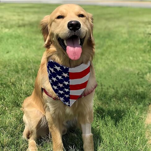 2PCS Dual-Layer Design Patriotic Dog Bandanas Outfit,Large Summer Triangle Reversible Memorial Day Independence Day American Flag 4th of July Scarf for Big Boy and Girl Dogs Red White Blue in Saudi Arabia