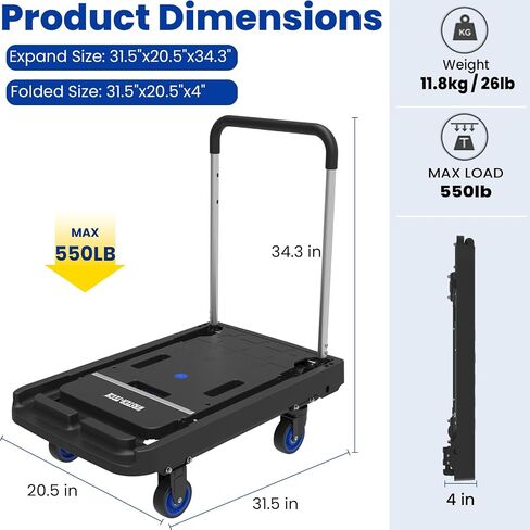 WRTSTER-TECH Folding Hand Truck Foldable Flatbed Cart Dolly 330 LBS Platform Carts with 4 Wheels for Heavy Duty Portable Utility Cart for Luggage, Travel, Moving, Shopping, Office Use in Saudi Arabia