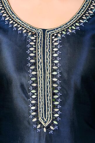 ladyline Formal Gaji Silk Plain Tunic Kurta for Women with Lace Mirror Work Embroidery Kurti Top in Saudi Arabia