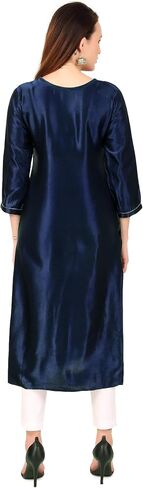 ladyline Formal Gaji Silk Plain Tunic Kurta for Women with Lace Mirror Work Embroidery Kurti Top in Saudi Arabia