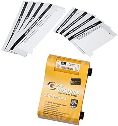 شريط ملون Zebra 800033-840 ومجموعة تنظيف DuraClean DC 105999-302 لطابعة Zebra ZXP Series 3 in Kuwait