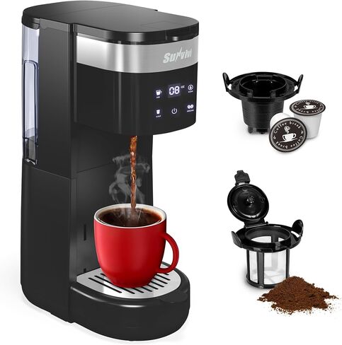 Sunvivi Single Serve Coffee Maker, Single Cup Coffee Brewer with 3 Brewing Options for K Cup Pod or Ground Coffee, 30oz Removable Water Reservoir & Reusable Filter, Ideal for Home & Office, Black in Saudi Arabia