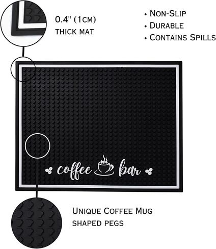 Premium Coffee and Espresso Machne Bar Rubber Mat, Non-Slip, Absorbent, and Multi-Purpose - Countertop Coffee Maker Mat Accessory Decor - Spill Mat and Placemat for Coffee Stations - 17.75"x14 in Saudi Arabia