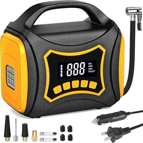 Tire Inflator Portable Air Compressor, 12V DC/110V AC Dual Power Tire Pump, Electric Air Pump with Digital Pressure Gauge, Auto Shut Off. 150PSI Air Compressor for Car Tires,Bike, Motorcycle,Ball in Saudi Arabia