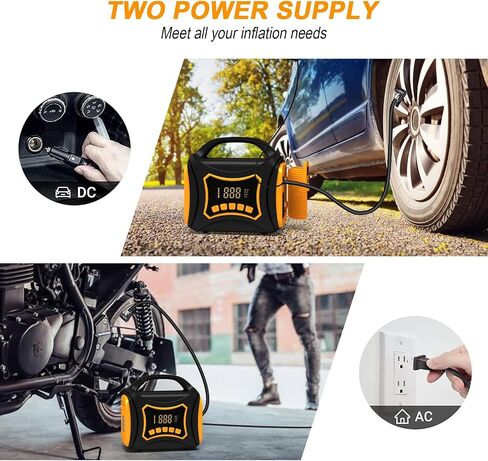 Tire Inflator Portable Air Compressor, 12V DC/110V AC Dual Power Tire Pump, Electric Air Pump with Digital Pressure Gauge, Auto Shut Off. 150PSI Air Compressor for Car Tires,Bike, Motorcycle,Ball in Saudi Arabia
