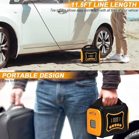 Tire Inflator Portable Air Compressor, 12V DC/110V AC Dual Power Tire Pump, Electric Air Pump with Digital Pressure Gauge, Auto Shut Off. 150PSI Air Compressor for Car Tires,Bike, Motorcycle,Ball in Saudi Arabia