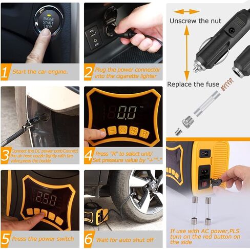 Tire Inflator Portable Air Compressor, 12V DC/110V AC Dual Power Tire Pump, Electric Air Pump with Digital Pressure Gauge, Auto Shut Off. 150PSI Air Compressor for Car Tires,Bike, Motorcycle,Ball in Saudi Arabia