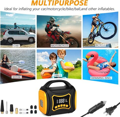 Tire Inflator Portable Air Compressor, 12V DC/110V AC Dual Power Tire Pump, Electric Air Pump with Digital Pressure Gauge, Auto Shut Off. 150PSI Air Compressor for Car Tires,Bike, Motorcycle,Ball in Saudi Arabia