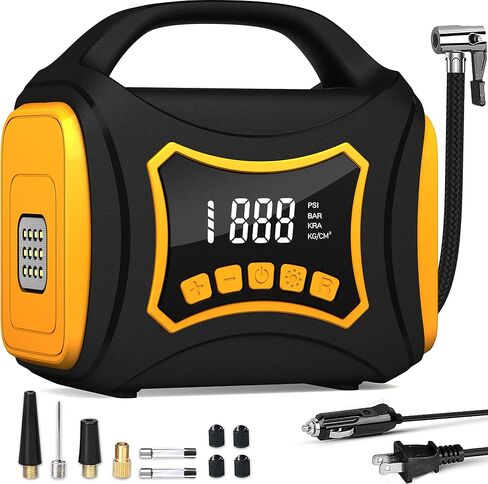 Tire Inflator Portable Air Compressor, 12V DC/110V AC Dual Power Tire Pump, Electric Air Pump with Digital Pressure Gauge, Auto Shut Off. 150PSI Air Compressor for Car Tires,Bike, Motorcycle,Ball in Saudi Arabia