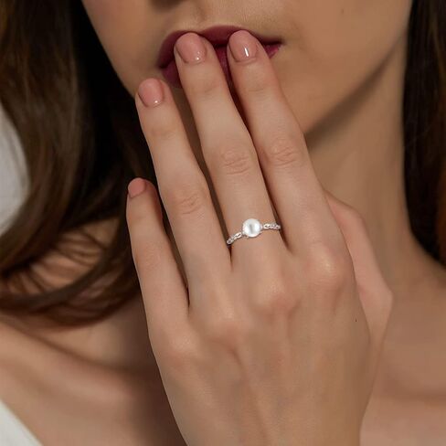 STARCHENIE 7mm Cultured Freshwater Pearl Cubic Zirconia Ring Sterling Silver,Pearl Ring for Women in Saudi Arabia