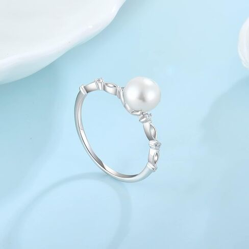 STARCHENIE 7mm Cultured Freshwater Pearl Cubic Zirconia Ring Sterling Silver,Pearl Ring for Women in Saudi Arabia