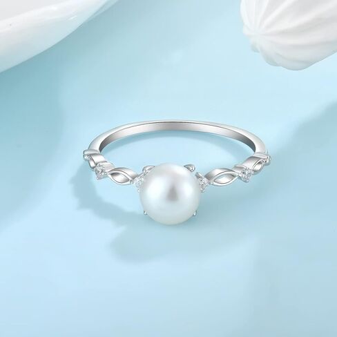 STARCHENIE 7mm Cultured Freshwater Pearl Cubic Zirconia Ring Sterling Silver,Pearl Ring for Women in Saudi Arabia