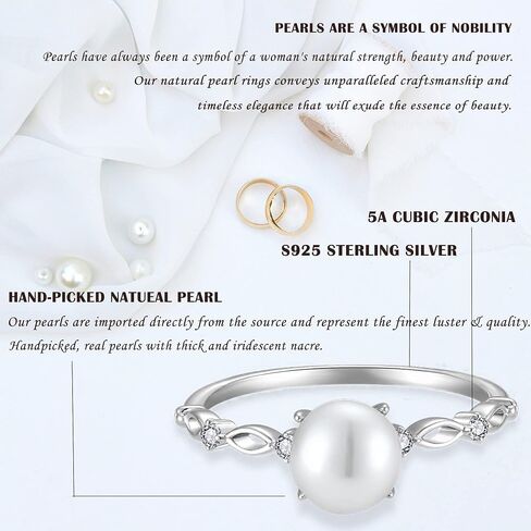 STARCHENIE 7mm Cultured Freshwater Pearl Cubic Zirconia Ring Sterling Silver,Pearl Ring for Women in Saudi Arabia