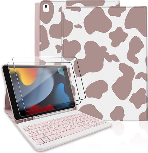 حافظة لوحة مفاتيح TopPerfekt لجهاز iPad الجيل التاسع 10.2 بوصة 2021، ماصة مغناطيسيًا، نوم/استيقاظ تلقائي، حامل أقلام مع 2 فيلم مقوى لجهاز iPad 8th/7th Gen 10.2 بوصة - أسود ليوبارد in Saudi Arabia