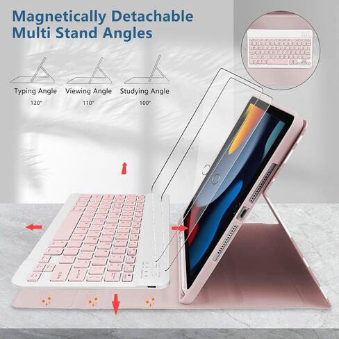 حافظة لوحة مفاتيح TopPerfekt لجهاز iPad الجيل التاسع 10.2 بوصة 2021، ماصة مغناطيسيًا، نوم/استيقاظ تلقائي، حامل أقلام مع 2 فيلم مقوى لجهاز iPad 8th/7th Gen 10.2 بوصة - أسود ليوبارد in Saudi Arabia