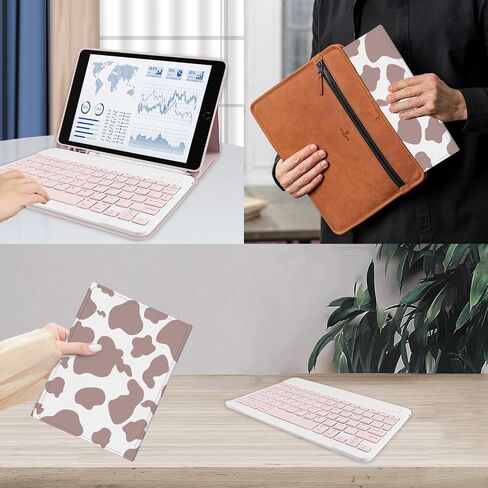 حافظة لوحة مفاتيح TopPerfekt لجهاز iPad الجيل التاسع 10.2 بوصة 2021، ماصة مغناطيسيًا، نوم/استيقاظ تلقائي، حامل أقلام مع 2 فيلم مقوى لجهاز iPad 8th/7th Gen 10.2 بوصة - أسود ليوبارد in Saudi Arabia