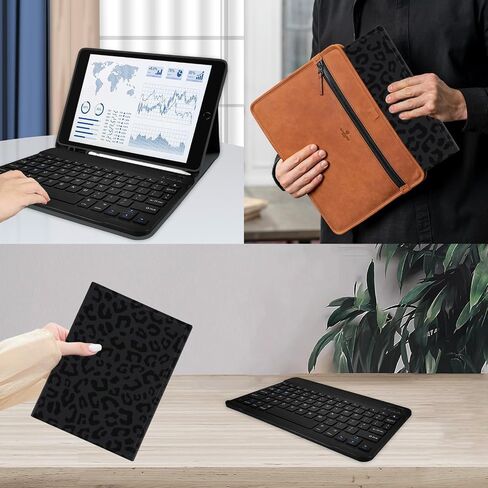 حافظة لوحة مفاتيح TopPerfekt لجهاز iPad الجيل التاسع 10.2 بوصة 2021، ماصة مغناطيسيًا، نوم/استيقاظ تلقائي، حامل أقلام مع 2 فيلم مقوى لجهاز iPad 8th/7th Gen 10.2 بوصة - أسود ليوبارد in Saudi Arabia