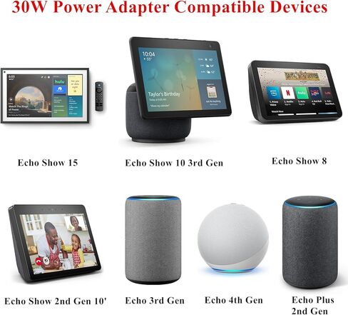 30W Power Adapter for Echo Show 15,Echo Show 10 (2nd-3rd Gen),Echo Show 8(2nd-3rd Gen),Echo (3th/4th Gen),Echo Plus (2nd Gen),5Ft AC Adapter Power Cord in Kuwait