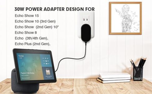 30W Power Adapter for Echo Show 15,Echo Show 10 (2nd-3rd Gen),Echo Show 8(2nd-3rd Gen),Echo (3th/4th Gen),Echo Plus (2nd Gen),5Ft AC Adapter Power Cord in Kuwait