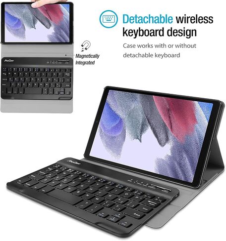 حافظة لوحة المفاتيح ProCase لجهاز Galaxy Tab A7 Lite 8.7 بوصة 2021 (SM-T220 T225 T227)، حافظة غطاء لوحة مفاتيح لاسلكية قابلة للفصل لجهاز Samsung Galaxy Tab A7 Lite 8.7 بوصة - أسود in Saudi Arabia